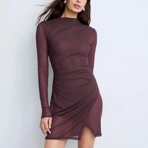 LAPOINTE Wine Red Mesh Bodycon Mini Dress XS Long Sleeve Slinky Cocktail $950